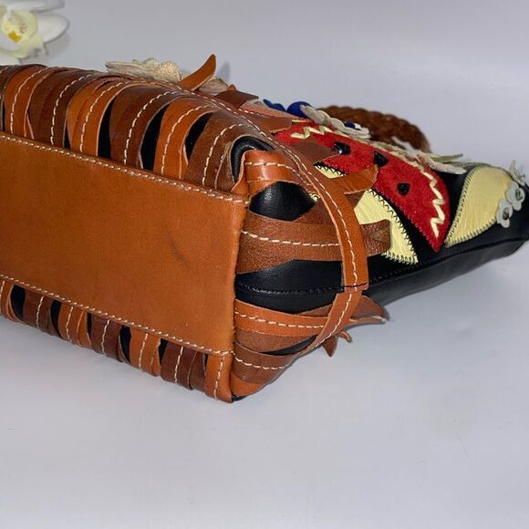 Beautiful Floral Embroidered Leather Braccialini Women's HandBag Italy - Picture 6 of 11